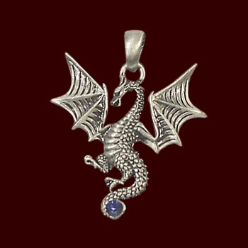 Drache mit blauem Stein - Anh&auml;nger mit Kette