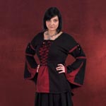 Mittelalter Bluse im Leinen Look schwarz-rot