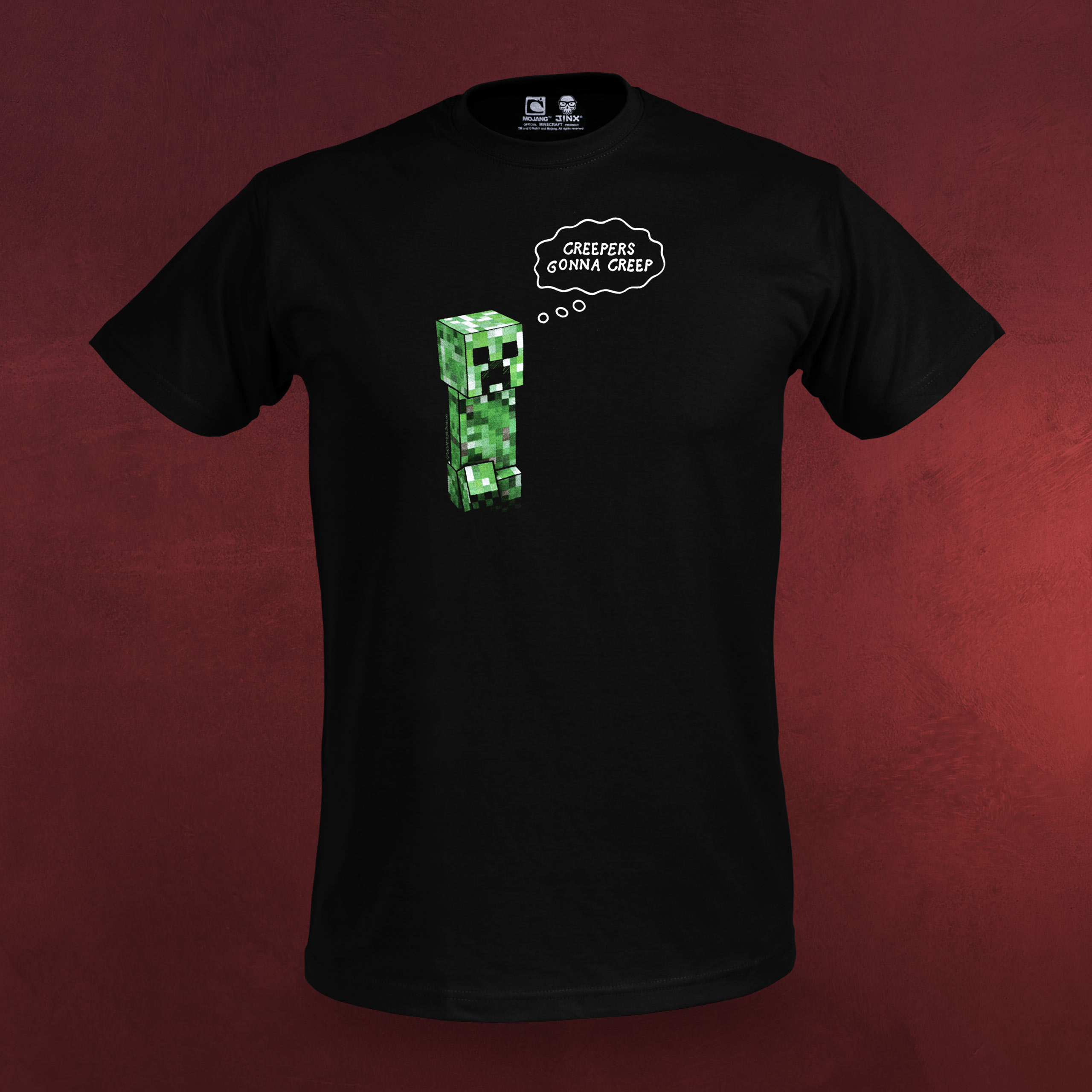 Creeper Minecraft TShirt, RetroDesign, großer Frontprint, schwarz, S