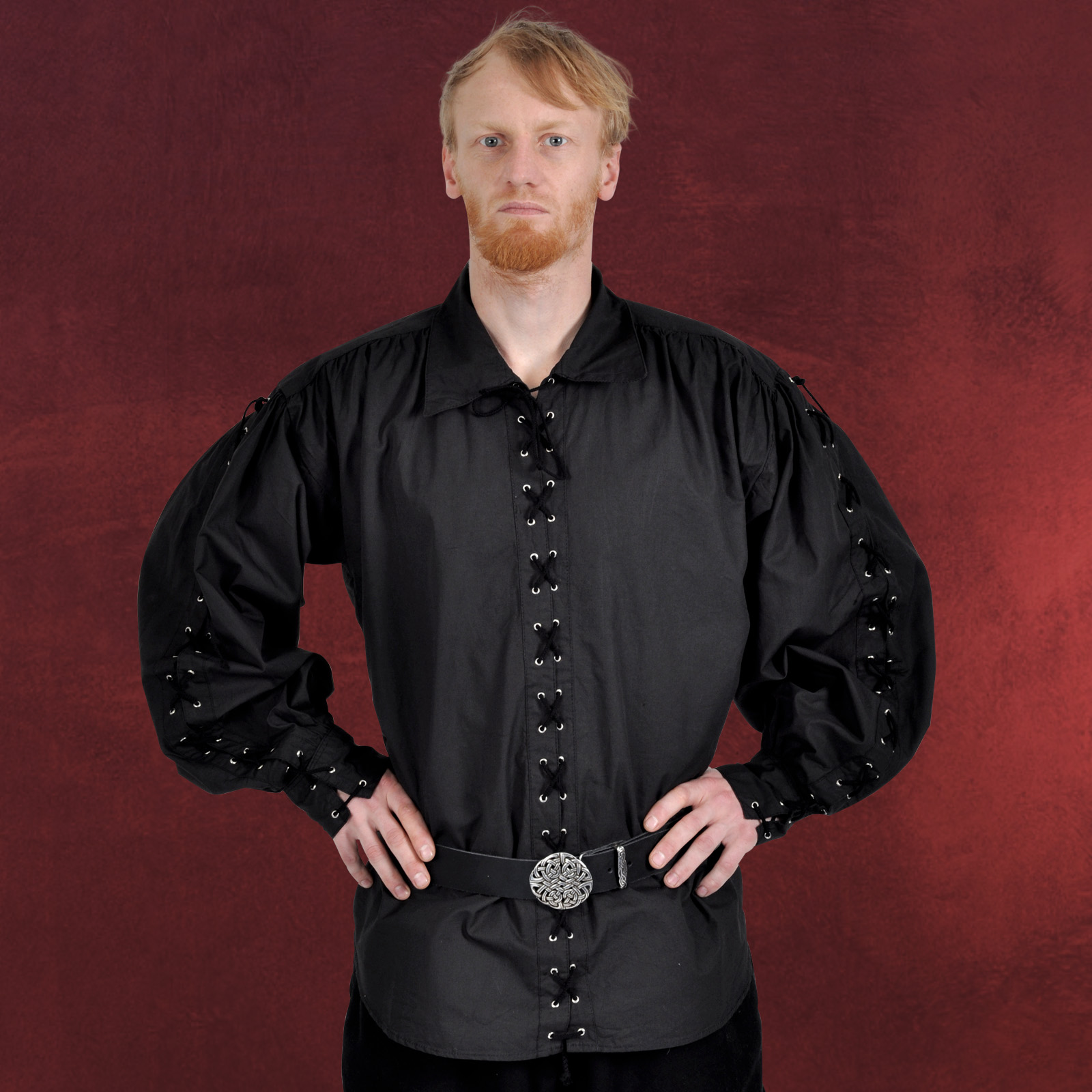 Mittelalter Gewand Knecht Hemd mit Schnürung schwarz  